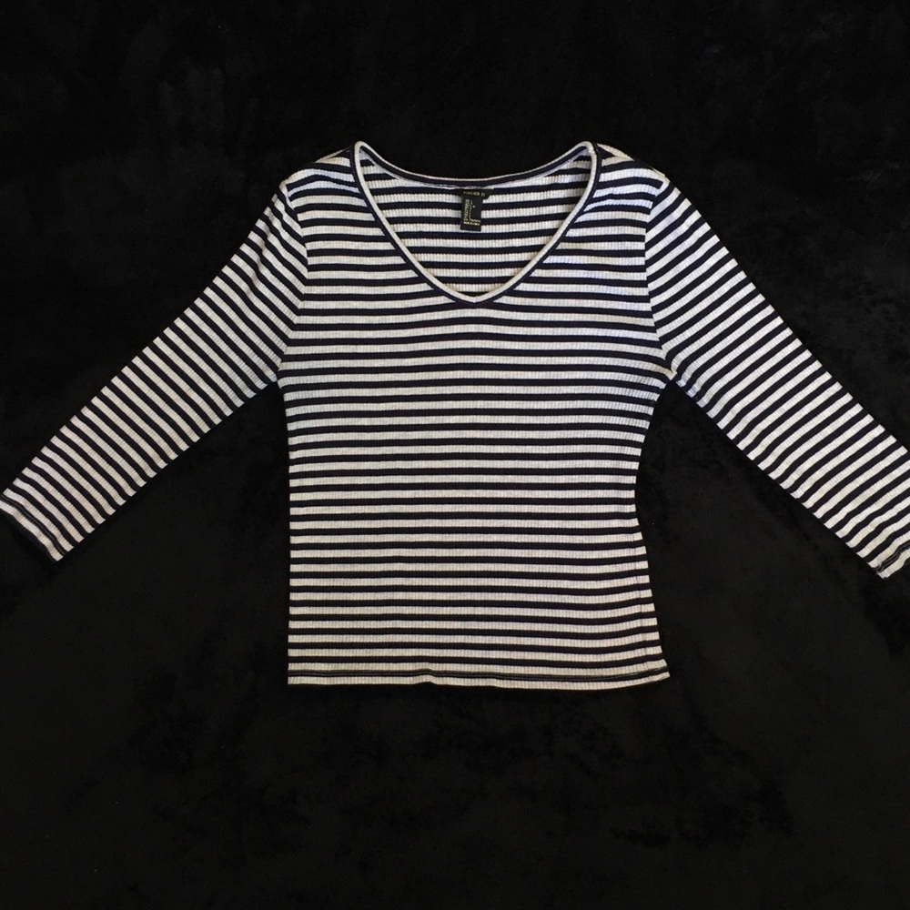 Striped Ribbed V-Neck Long Sleeve